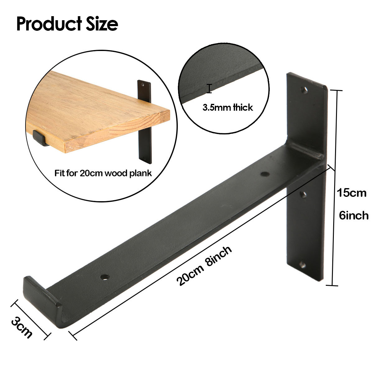 KING-DO-WAY-2Pcs-Industrial-Iron-Chunky-Solid-Wood-Shelf-Brackets-Matte-Black-Painting-for-Home-Shop-1212500-2