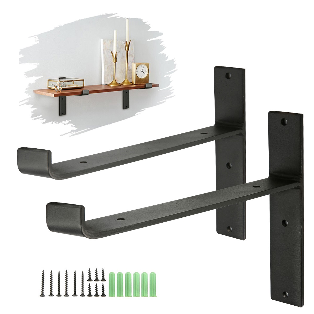 KING-DO-WAY-2Pcs-Industrial-Iron-Chunky-Solid-Wood-Shelf-Brackets-Matte-Black-Painting-for-Home-Shop-1212500-8