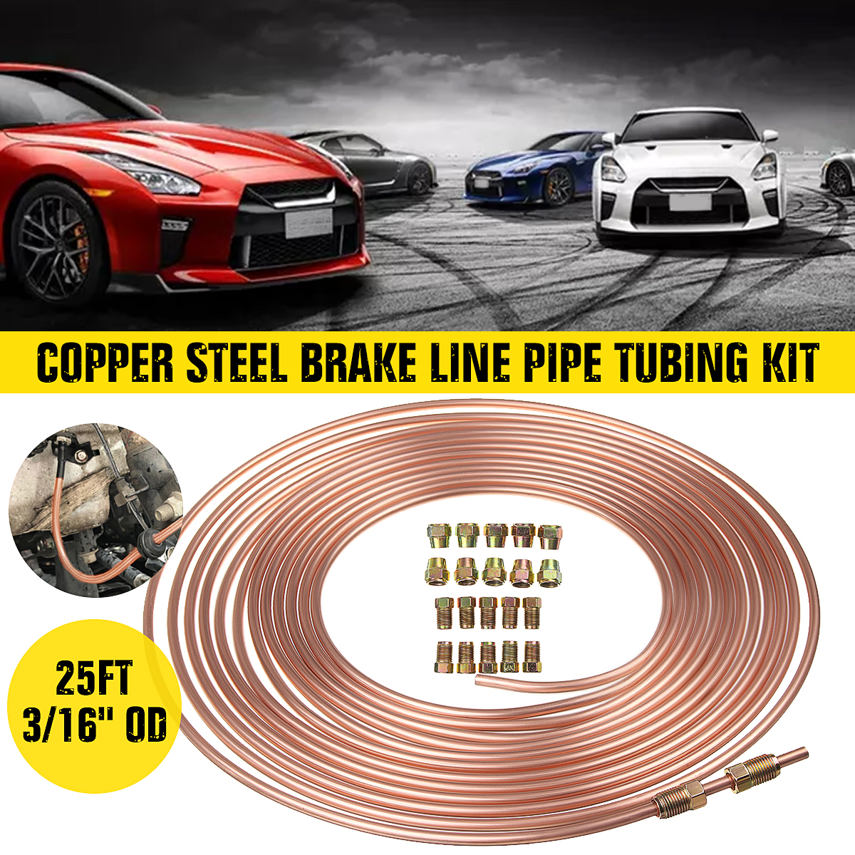Roll-Copper-Steel-25-ft-316quot-Brake-Line-Pipe-Tubing-with-20-Pcs-Kit-Fittings-Brake-Female-Male-Nu-1543212-10