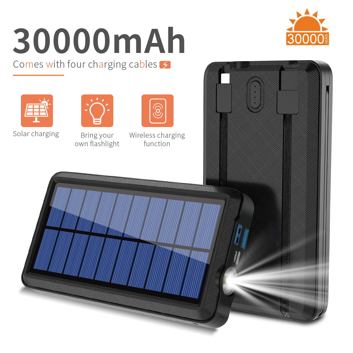 Bakeey-30000mAh-Solar-Panel-Dual-USB-Waterproof-Wireless-Charger-Power-Bank-with-Type-C-Micro-USB-In-1874905-1
