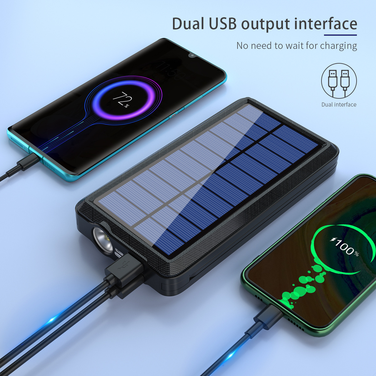 Bakeey-30000mAh-Solar-Panel-Dual-USB-Waterproof-Wireless-Charger-Power-Bank-with-Type-C-Micro-USB-In-1874905-7