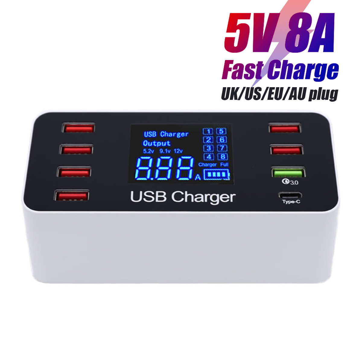 5V8A-Multiple-USB-Charger-Adapter-Desktop-Charging-Station-Hub-Type-C-Quick-Charge-30-Multi-Port-LCD-1606214-3