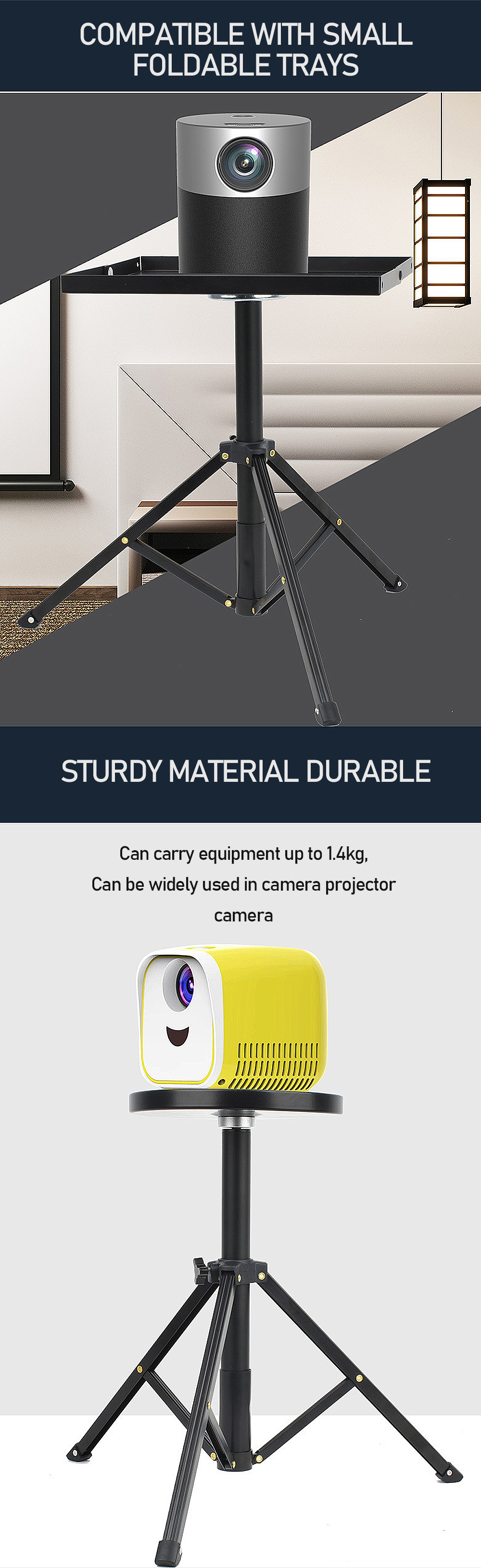 NAMEIKE-Portable-Metal-Projector-Adjustable-Desktop-Tripod-Stand-with-Round-Tray-Non-slip-Feet-Brack-1971731-2