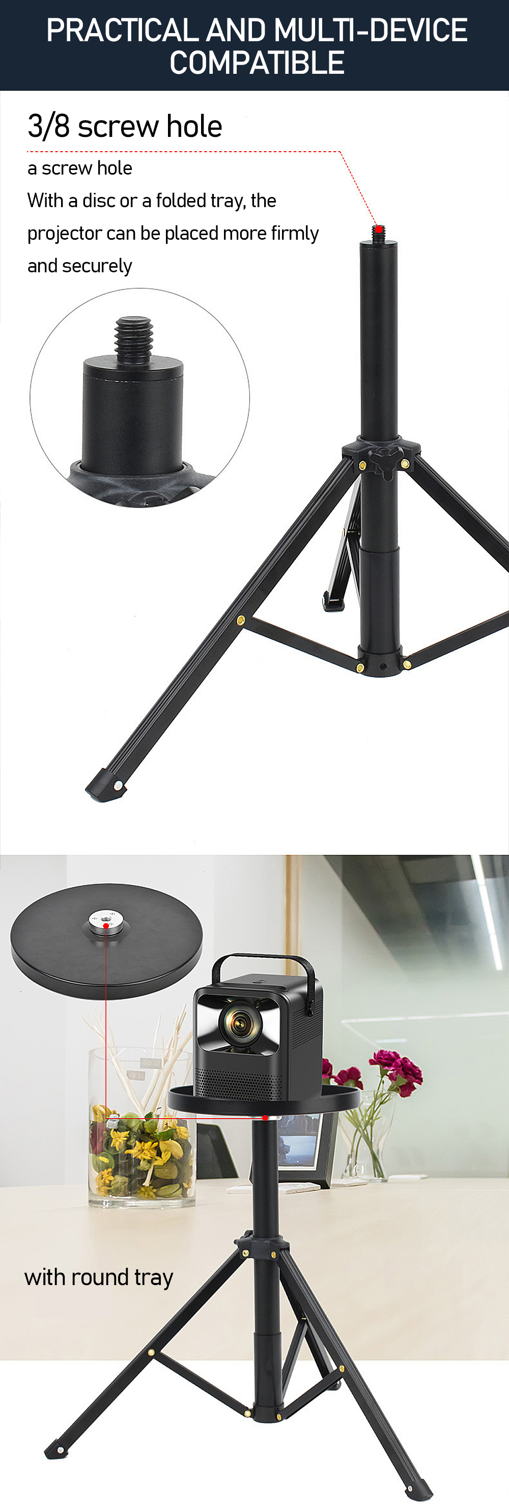 NAMEIKE-Portable-Metal-Projector-Adjustable-Desktop-Tripod-Stand-with-Round-Tray-Non-slip-Feet-Brack-1971731-3