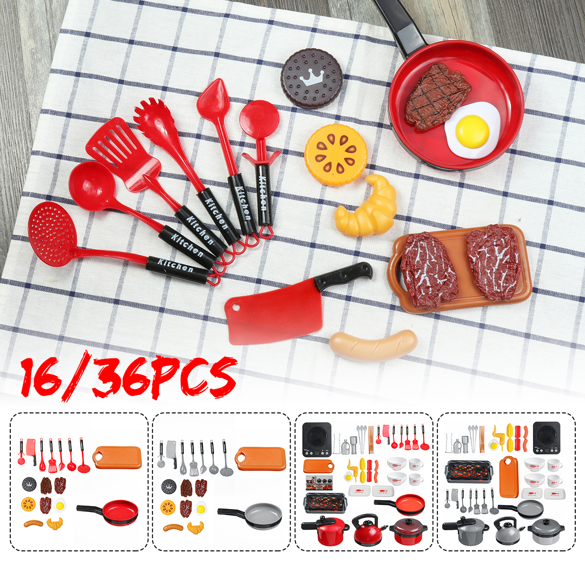 1636-Pcs-Kid-Play-House-Toy-ABS-Plastic-Kitchen-Cooking-Pots-Pans-Food-Dishes-Cookware-Toys-1627711-2