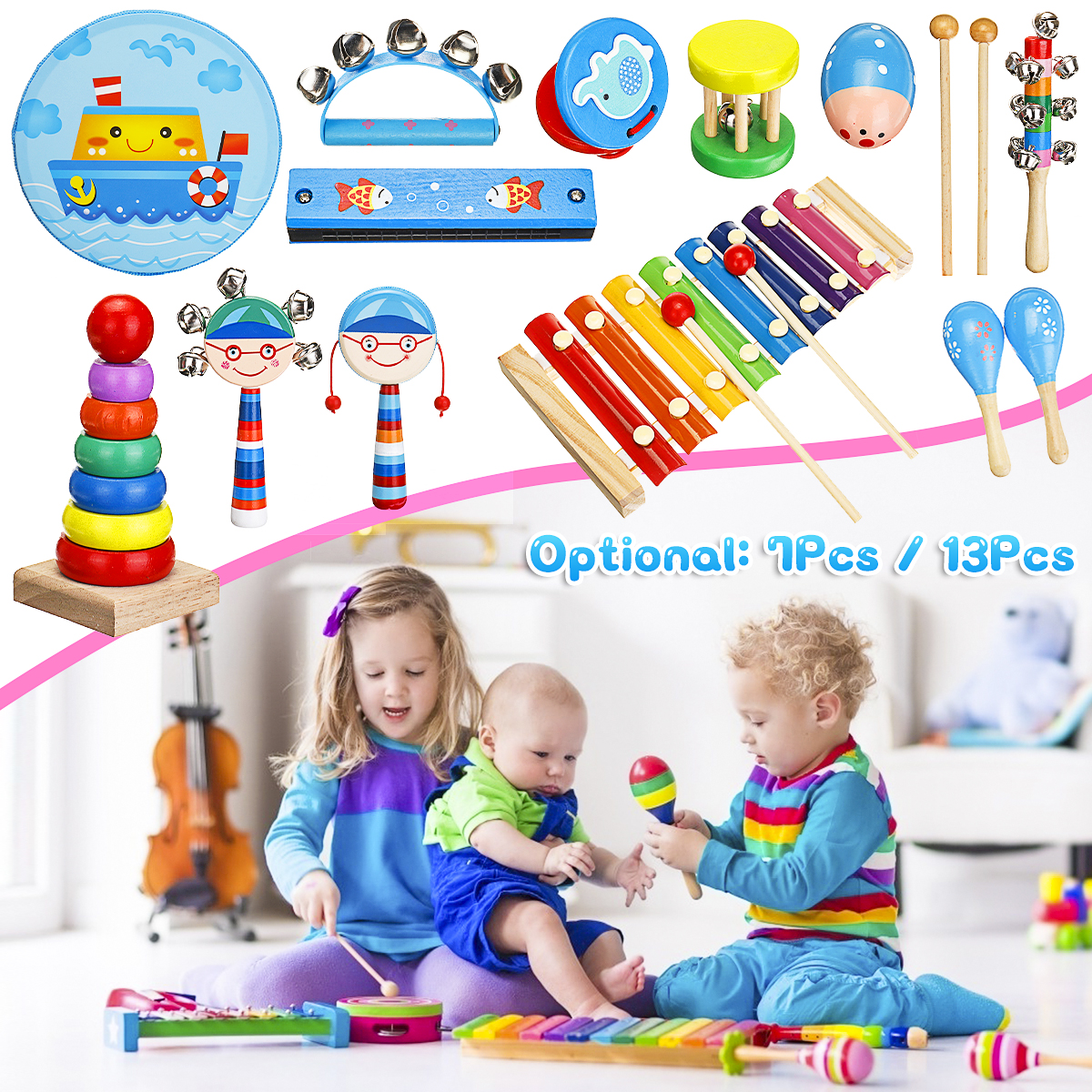 713-Pcs-Colorful-Musical-Percussion-Safe-Non-toxic-Instruments-Kit-Early-Educational-Toy-for-Kids-Gi-1805313-1