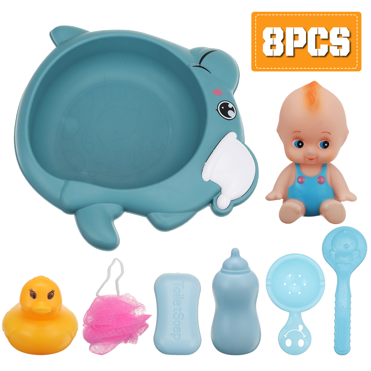 8-Pcs-Baby-Kids-Bath-Basin-Doll-Duck-Shower-Bathtub-Floating-Toys-1788620-2