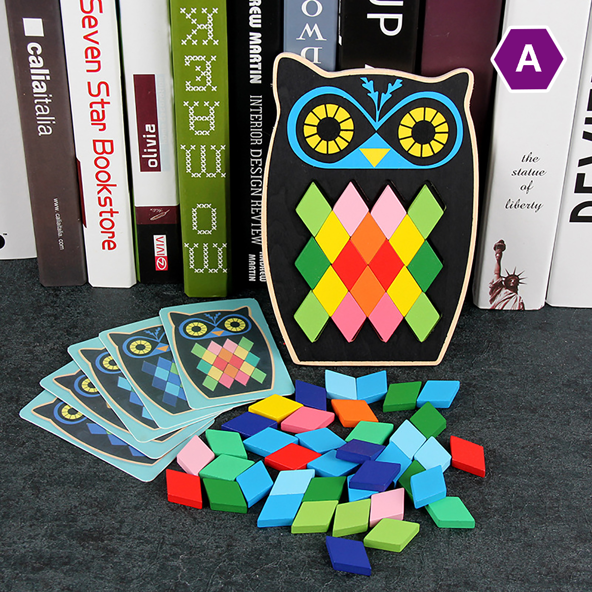 Wood-DIY-Assembly-Jigsaw-Puzzle-Toy-Colors-Shapes-Cartoon-Fish-Owl-Matching-Cards-Toy-for-Children-L-1682195-3