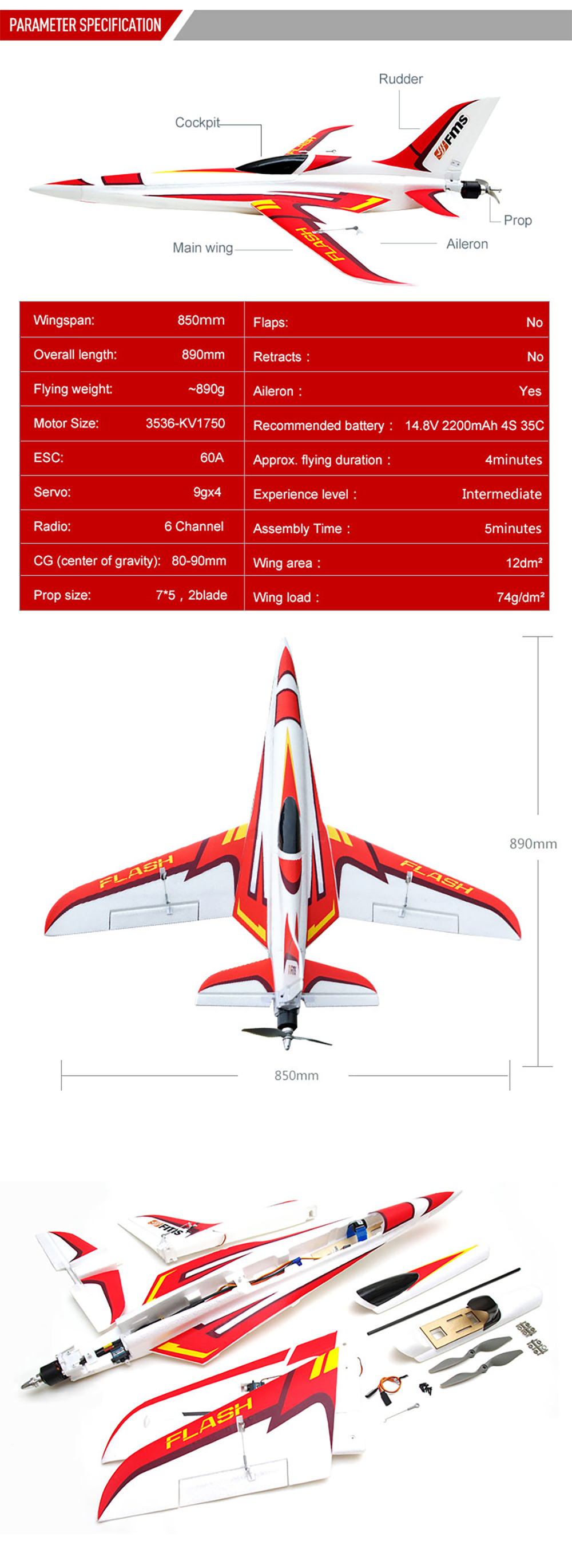 FMS-850mm-Wingspan-Flash-High-Speed-180kmh-4S-Racer-EPO-RC-Airplane-PNP-with-Reflex-Stabilizer-Fligh-1774714-4