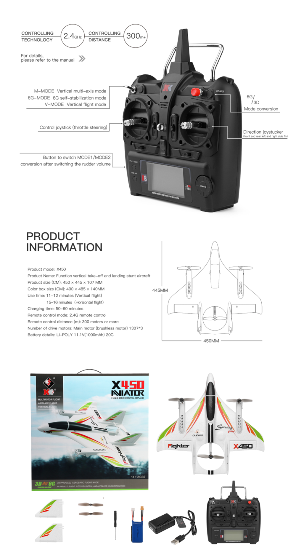 XK-X450-VTOL-24G-6CH-EPO-450mm-Wingspan-3D6G-Mode-Switchable-Aerobatics-RC-Airplane-RTF-1533418-5