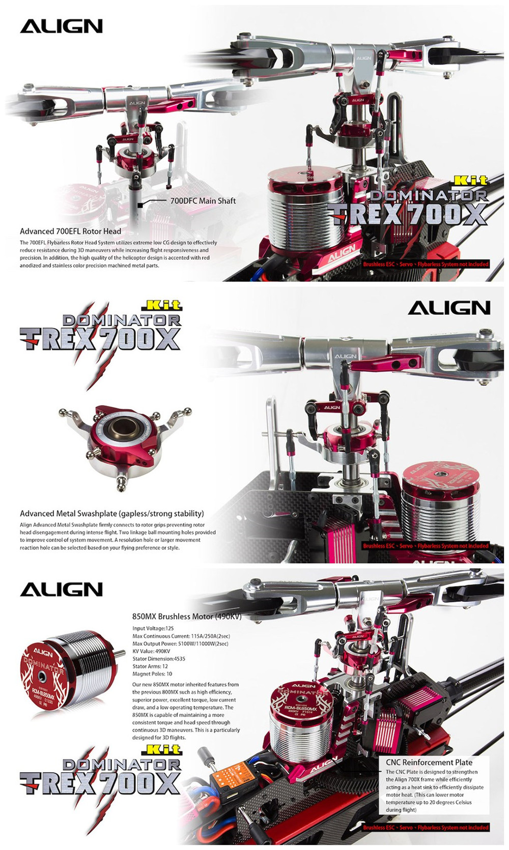 ALIGN-T-REX-700X-6CH-3D-Flying-RC-Helicopter-Super-Combo-With-Brushless-490KV-Motor-Servo-ESC-Flybar-1641660-2