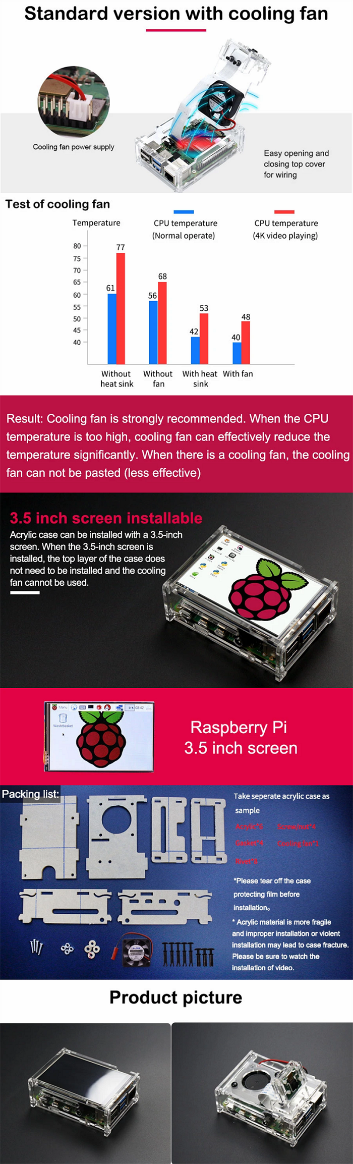 Transparent-Acrylic-Case-with-Cooling-Fan-Set-Compatible-35-inch-Screen--Camera-for-Raspberry-Pi-4B-1608415-2