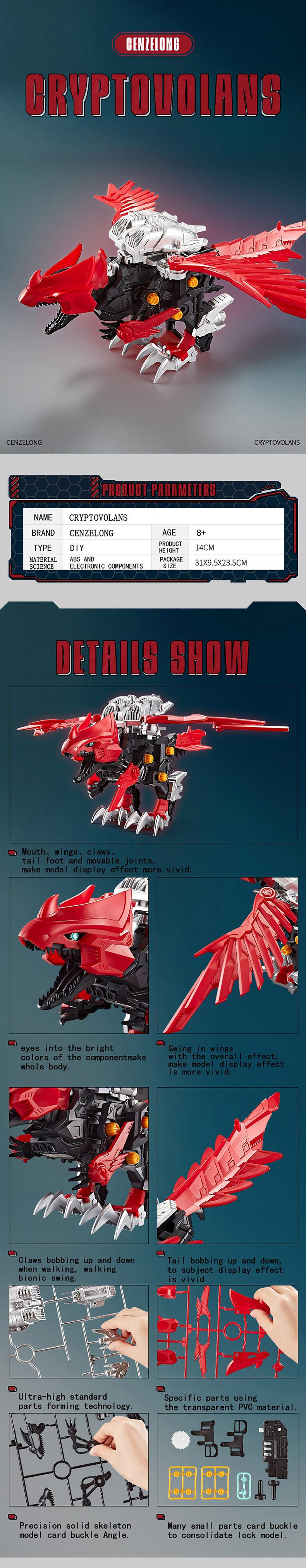 ROCKWOO-5703-DIY-Assembled-Electric-Dinosaur-Long-Feather-Raptor-RC-Robot-Toy-1916429-1