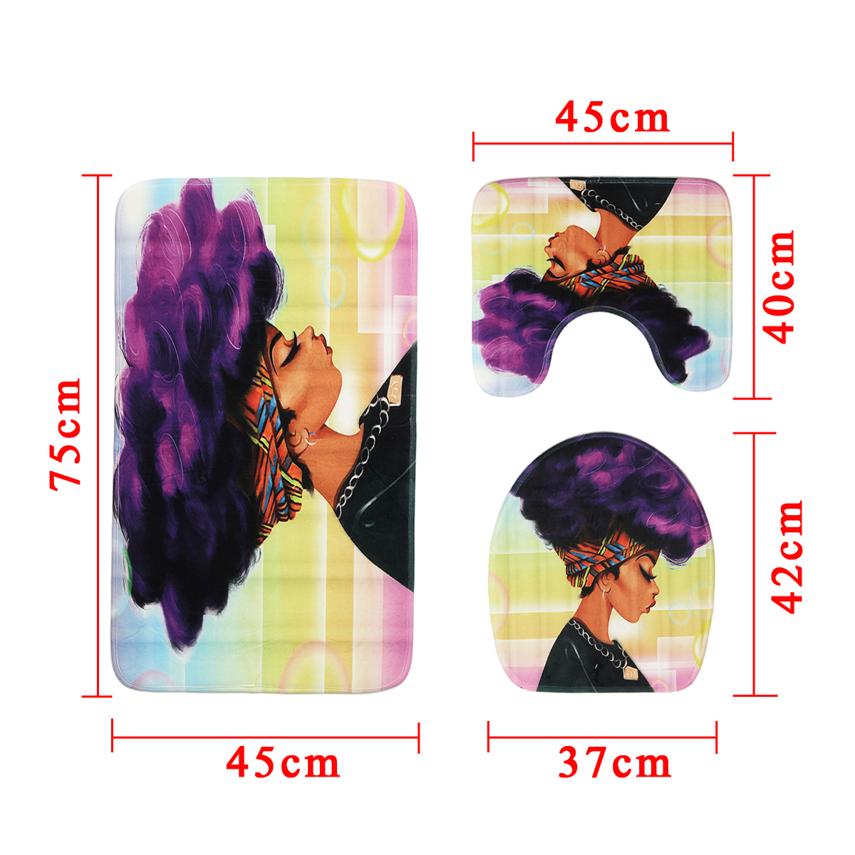 3PCS-African-Girl-Explosion-Head-Non-Slip-Bath-Carpet-Toilet-Cover-Shower-Mat-1644200-12