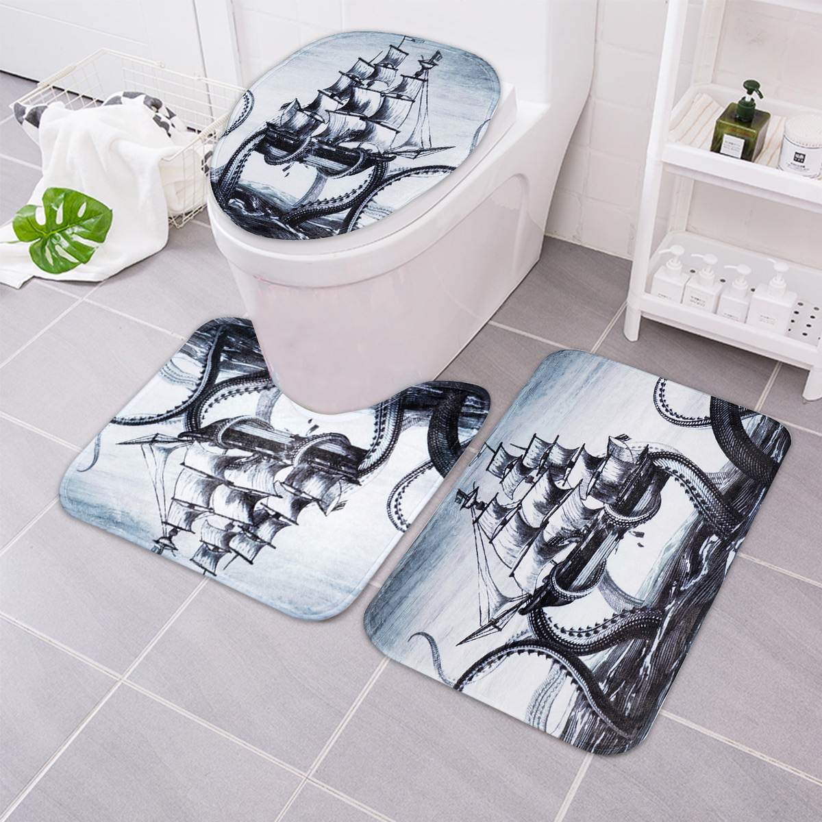 3Pcs-Octopus-Bathroom-Rug-Sailing-Anti-slip-Bath-Carpet-Toilet-Seat-Lid-Rug-Floor-Mat-1376499-1