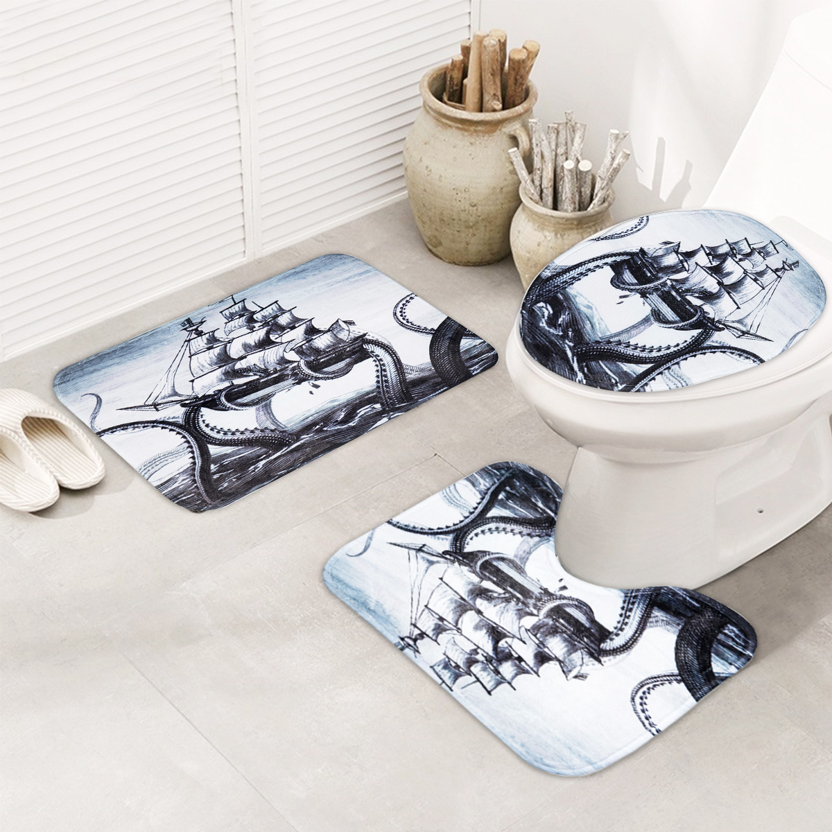 3Pcs-Octopus-Bathroom-Rug-Sailing-Anti-slip-Bath-Carpet-Toilet-Seat-Lid-Rug-Floor-Mat-1376499-2