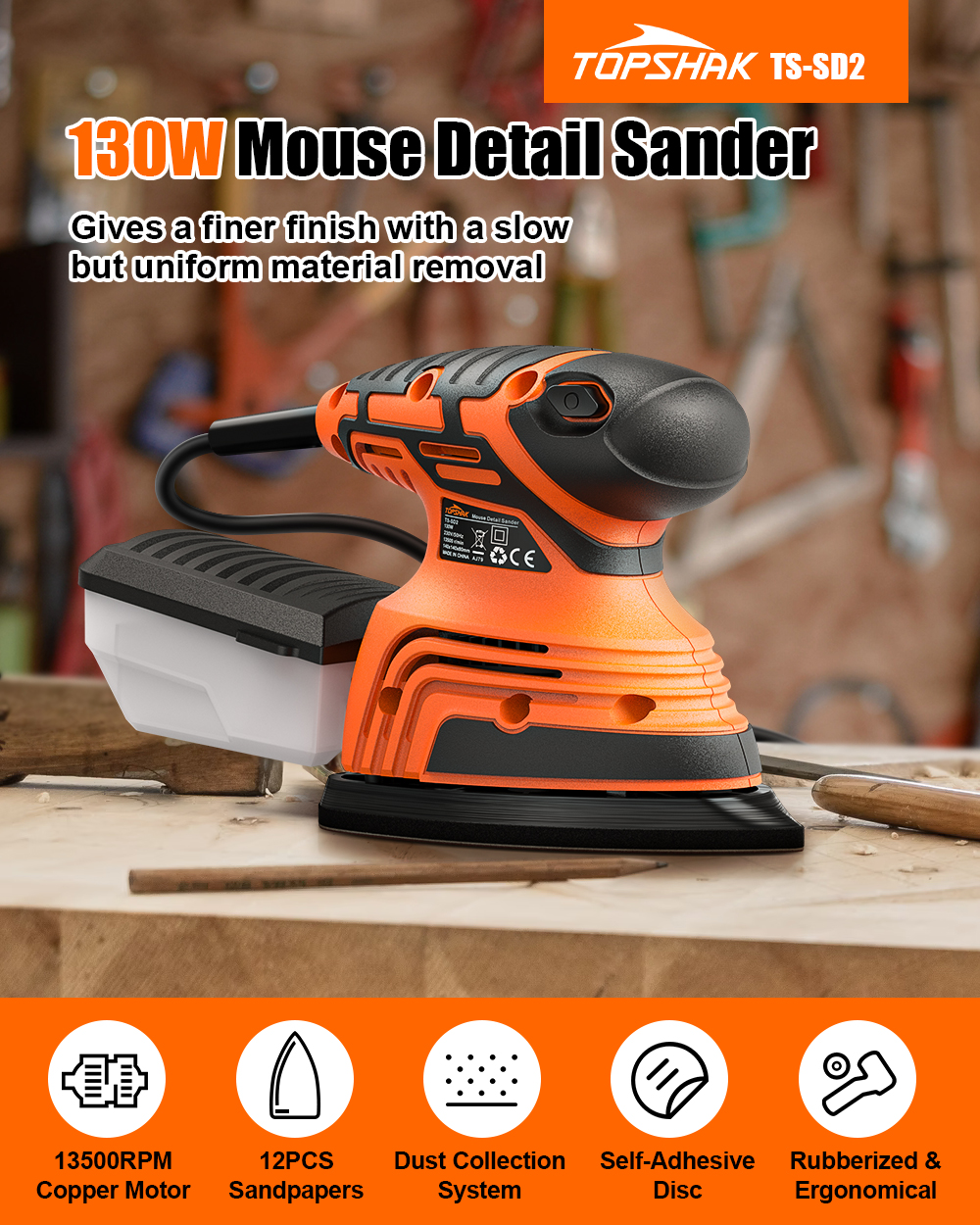 TOPSHAK-TS-SD2-130W-Mouse-Detail-Sander-Small-Sander-with-12Pcs-Sandpapers-Dust-Collection-Box-Hand--1917774-1