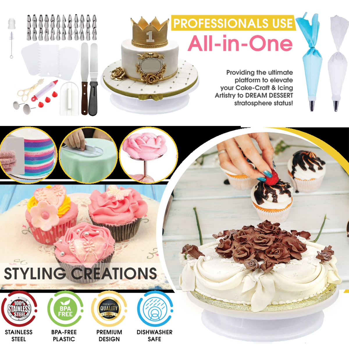 205pcsSet-Cake-Decorating-Equipment-Turntable-Icing-Nozzles-Spatula-Stand-Tool-1677416-2