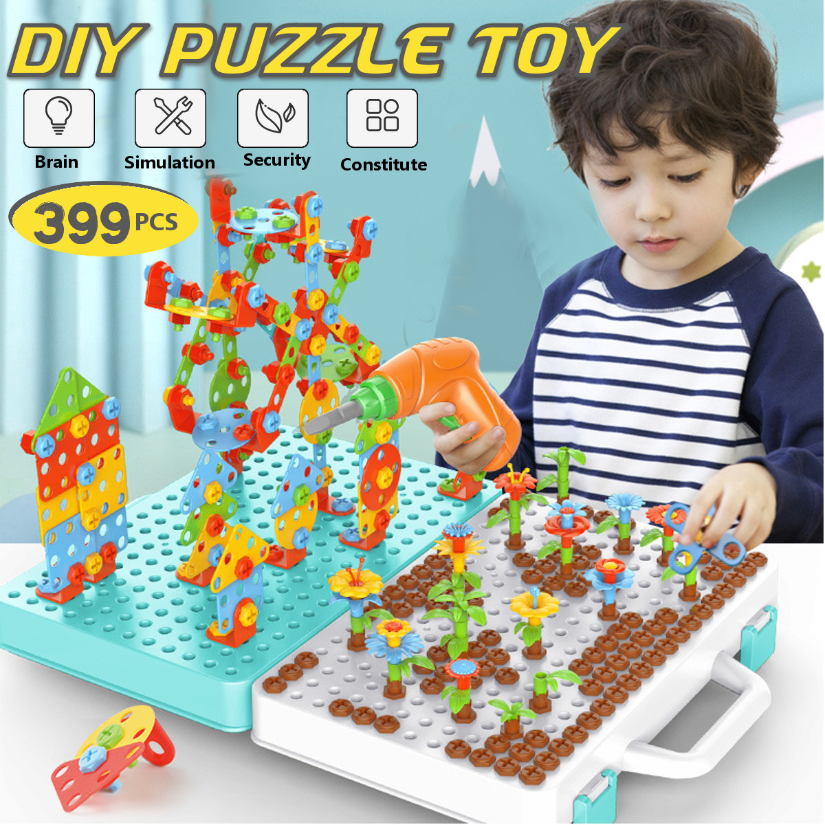 399PCS-3D-Creative-Electric-Drill-Toys-Set-Drilling-Screw-Puzzle-Toy-Kid-Gift-1785616-2