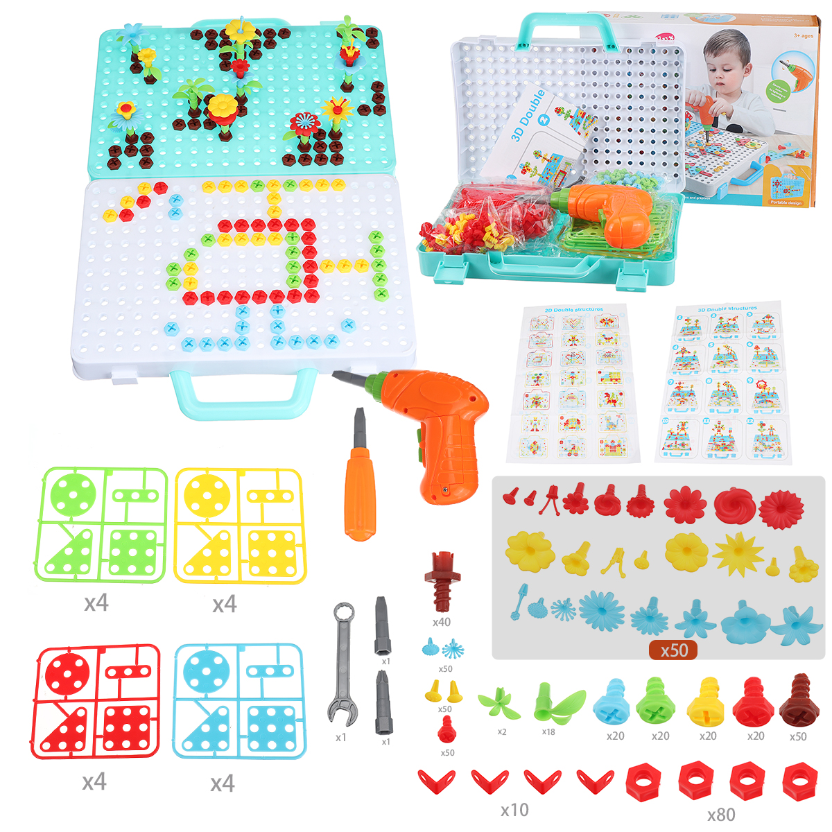 399PCS-3D-Creative-Electric-Drill-Toys-Set-Drilling-Screw-Puzzle-Toy-Kid-Gift-1785616-9