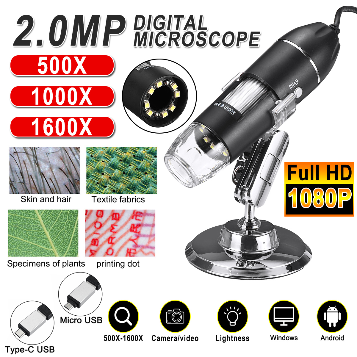500X1000X1600X-2MP-Handheld-Digital-Microscope-Magnifier-Camera-With-8LEDs-And-Stand-Microscope-1634987-1