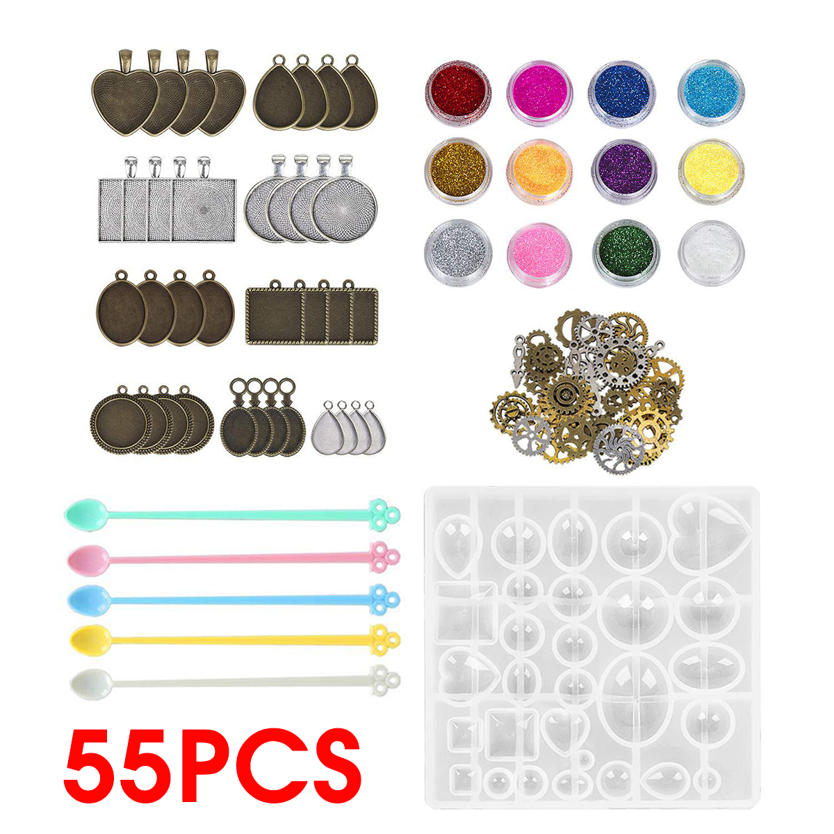 55PcsSet-Silicone-Casting-Molds-and-Tools-Jewelry-Pendant-Resin-Mould-DIY-1614217-1