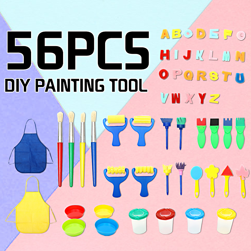 56Pcs-DIY-Child-Painting-Tool-Kit-Roller-Mold-Sponge-Educational-Drawing-Toys-Gift-1611442-1