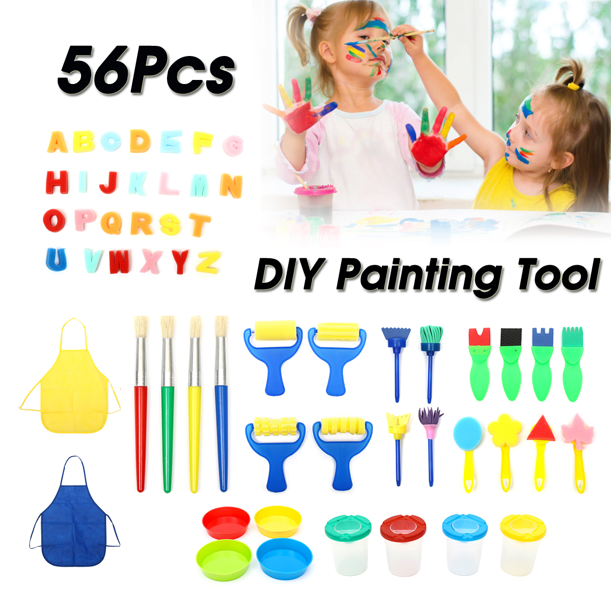 56Pcs-DIY-Child-Painting-Tool-Kit-Roller-Mold-Sponge-Educational-Drawing-Toys-Gift-1611442-2