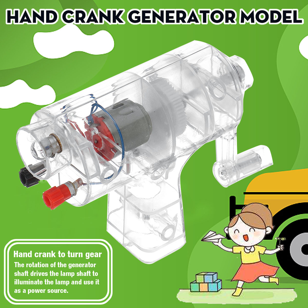 Clear-Hand-Crank-Manual-Crank-Generator-Model-Electronic-Mechanical-Power-Physics-Experiment-1450023-8