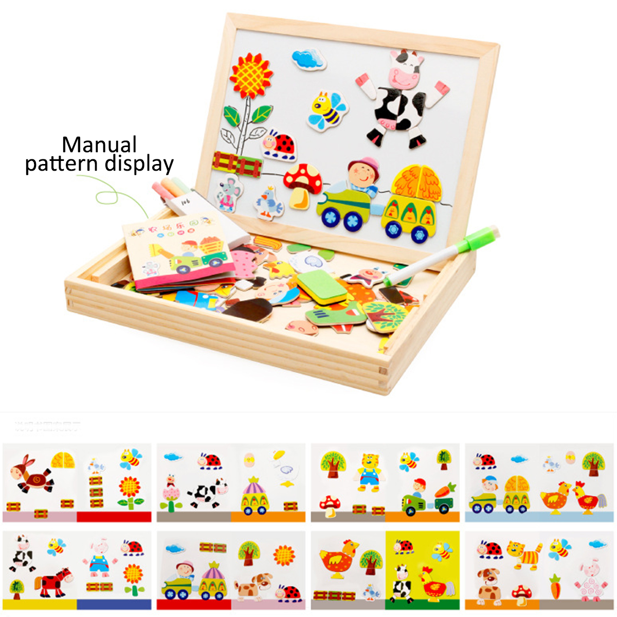 Happy-FarmForest-Paradise-Early-Educational-Learning-Wooden-Magnetic-Drawing-Board-DIY-Toys-1709156-2