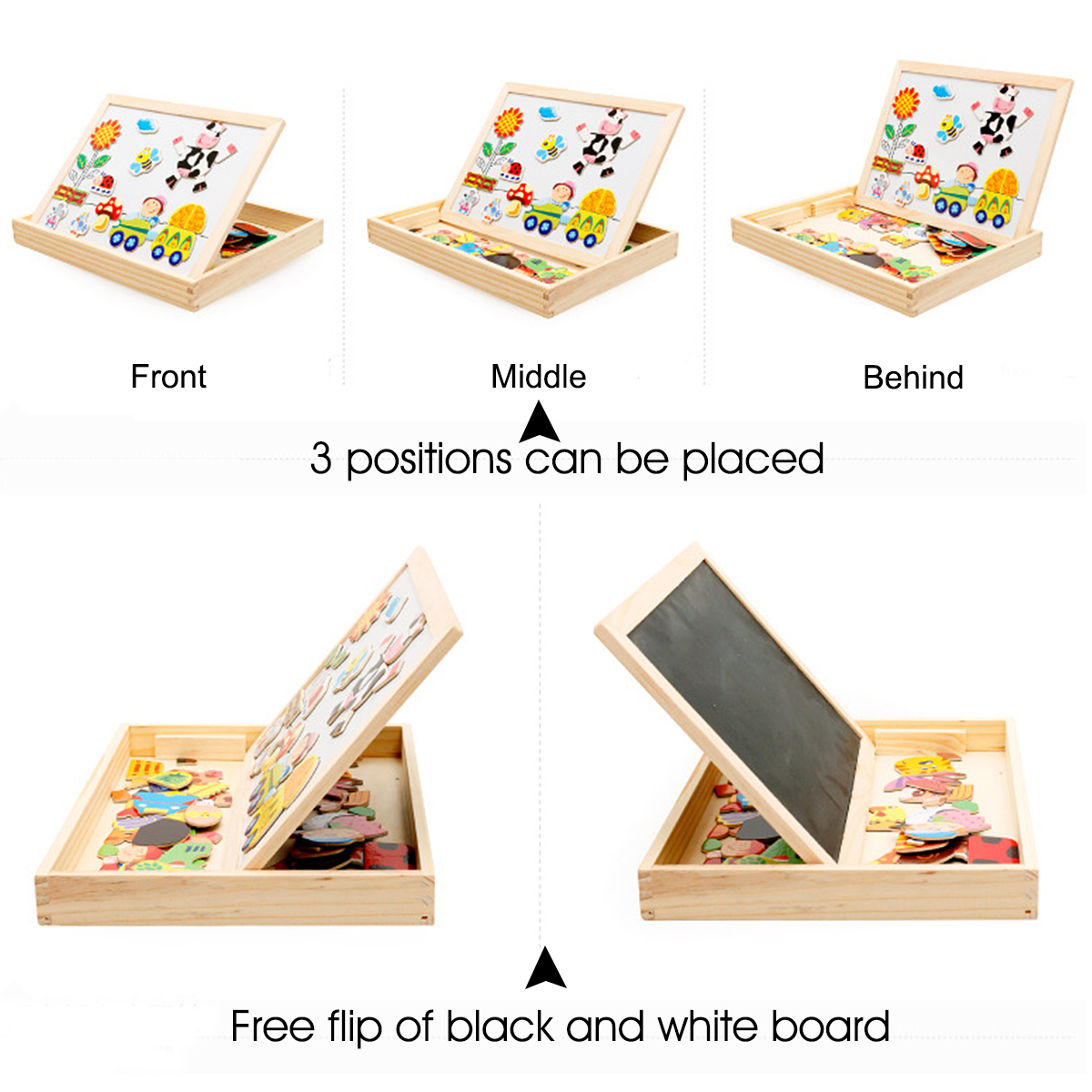Happy-FarmForest-Paradise-Early-Educational-Learning-Wooden-Magnetic-Drawing-Board-DIY-Toys-1709156-5