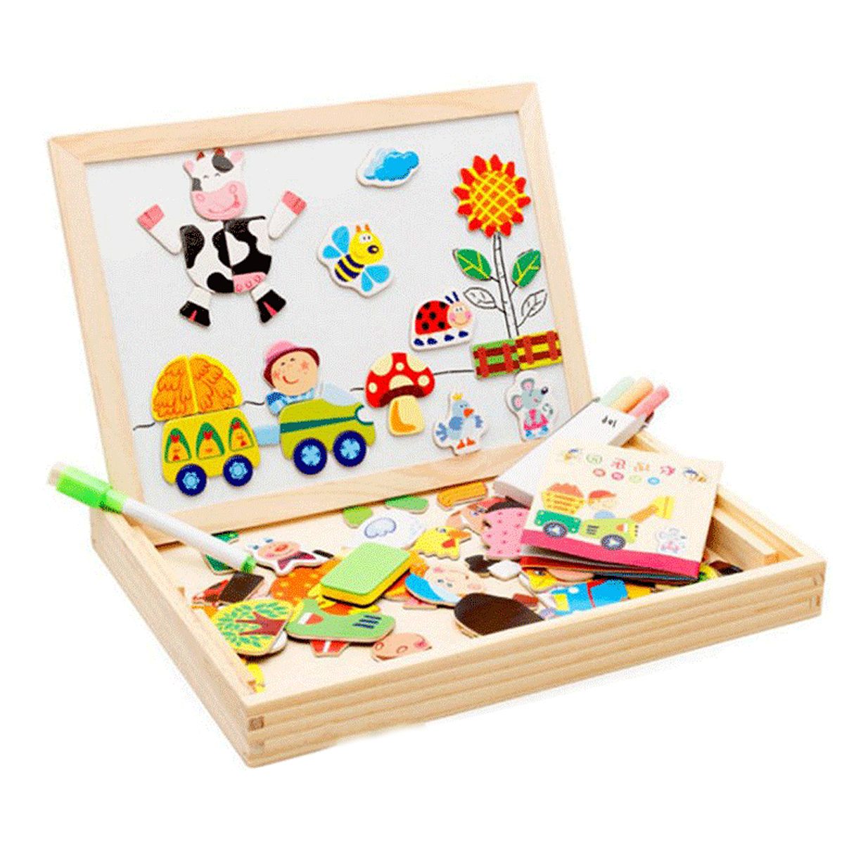 Happy-FarmForest-Paradise-Early-Educational-Learning-Wooden-Magnetic-Drawing-Board-DIY-Toys-1709156-6
