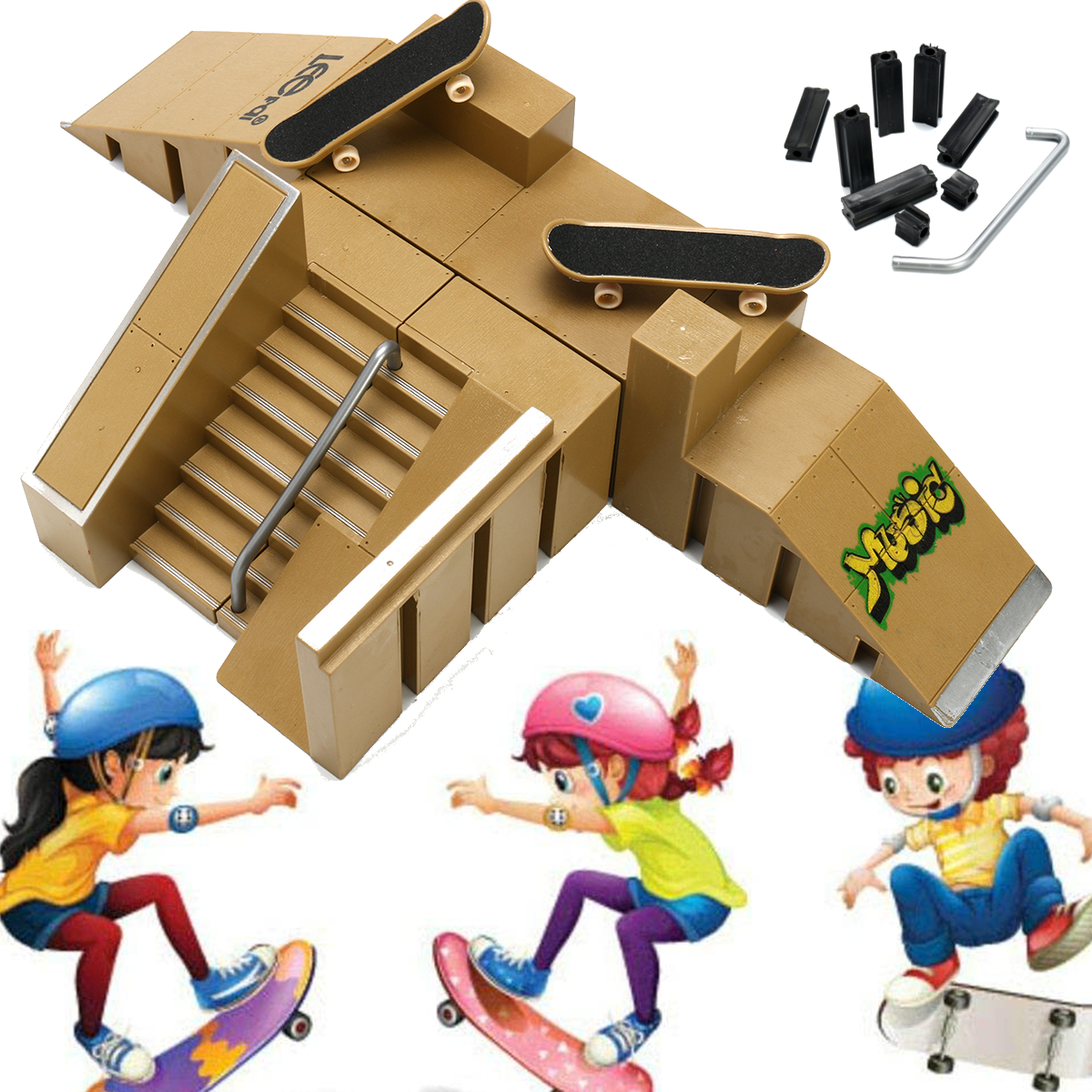 Skate-Park-Ramp-Parts-With-2-Deck-Fingerboard-Finger-Board-Toys-1442642-2