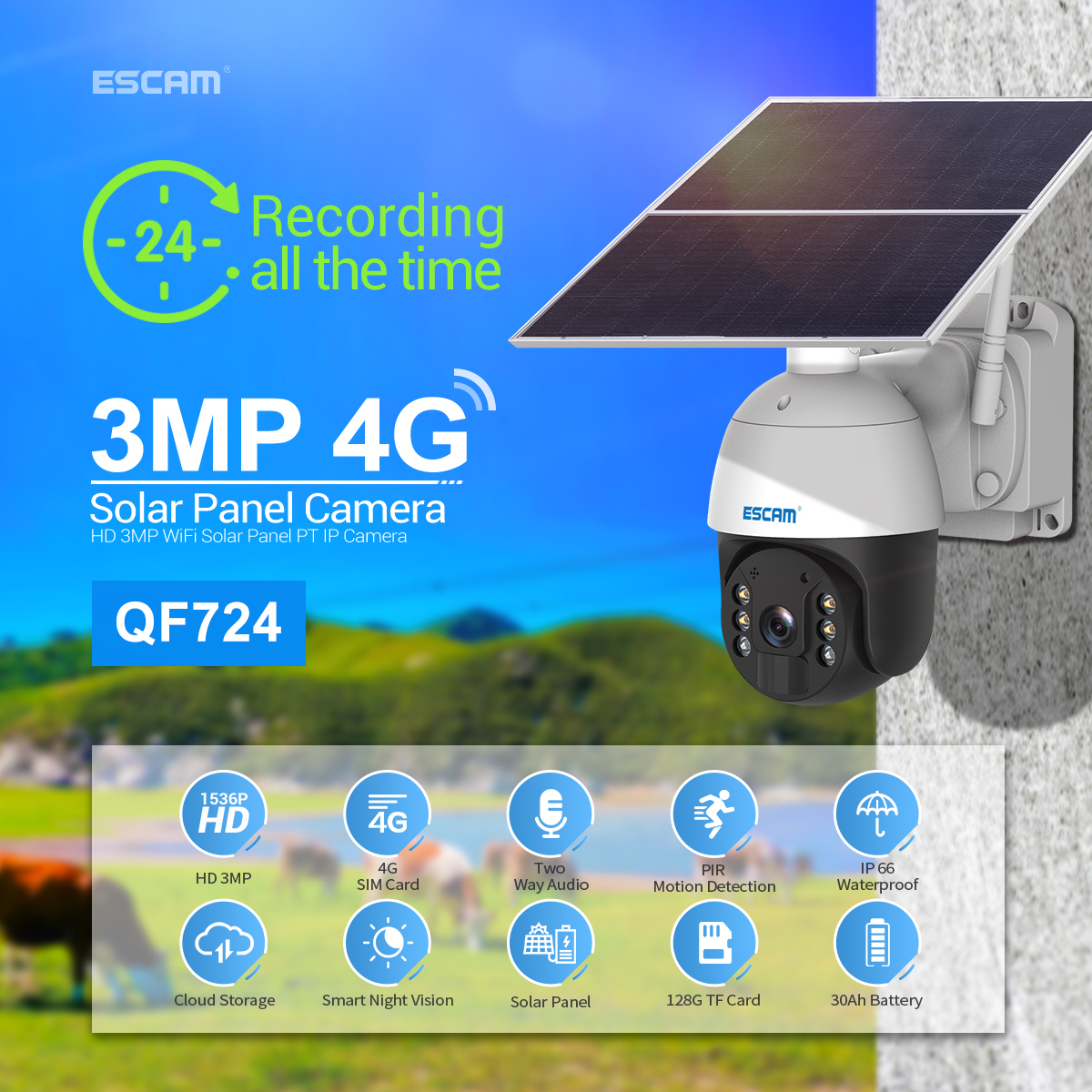 ESCAM-QF724-3MP-24-Hours-Recording-Cloud-Storage-PT-4G-Battery-PIR-Alarm-IP-Camera-with-Solar-Panel--1969999-1
