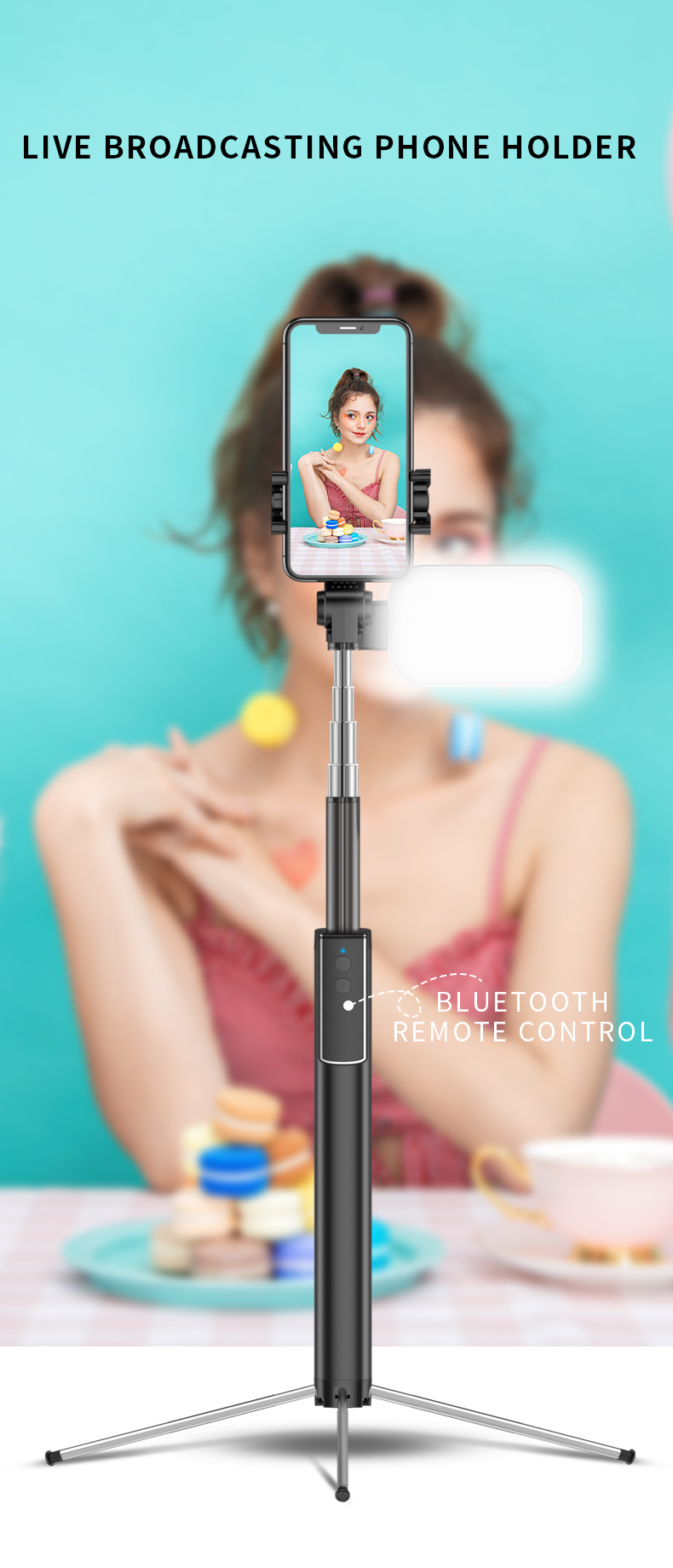 Bakeey-360-Degree-Rotating-Mini-Telescopic-bluetooth-Smart-Timer-Selfie-Stick-with-LED-Fill-Light-1916802-1