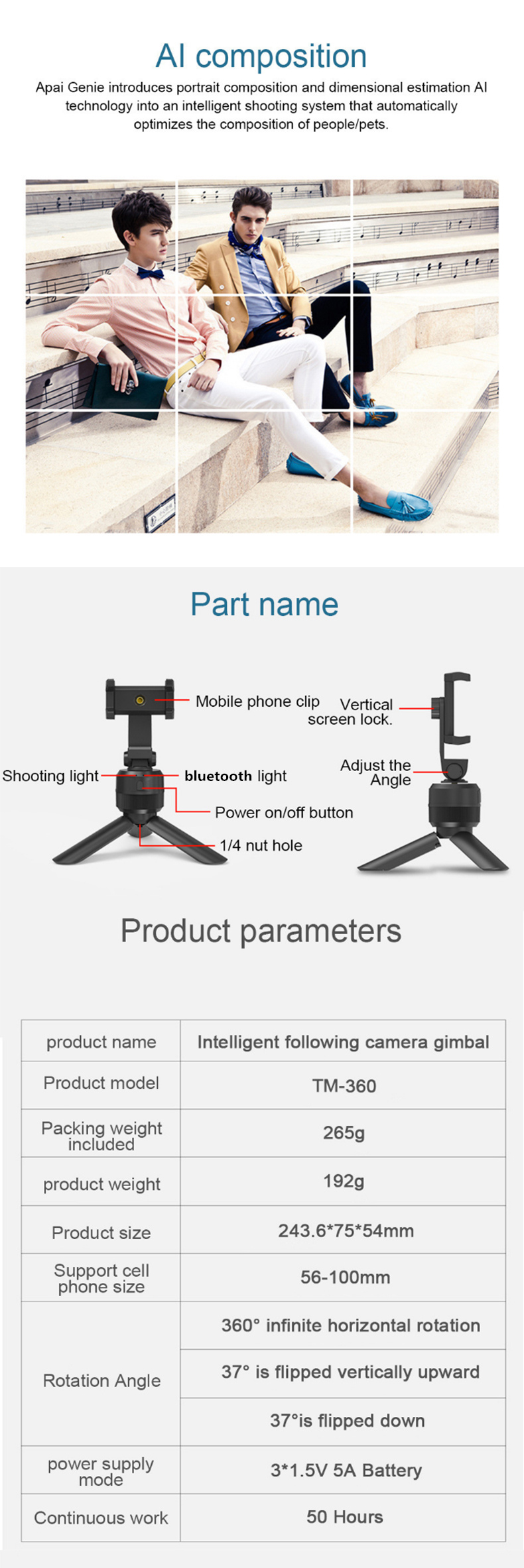 Bakeey-360deg-Intelligent-Auto-Face-Tracking-Mobile-Phone-Stand-Gimbal-Stabilizer-Tripod-for-Selfie--1824698-2
