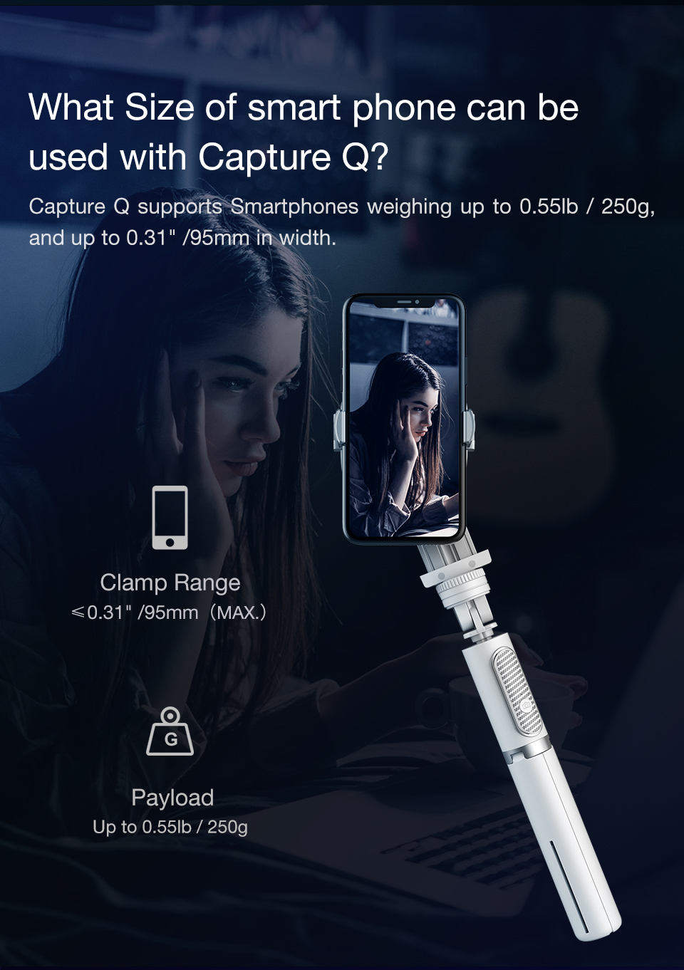 Capture-Q-Single-Axis-Handheld-Gimbal-Smartphone-Stabilizer-Extendable-Selfie-Stick-with-Tripod-for--1701149-4