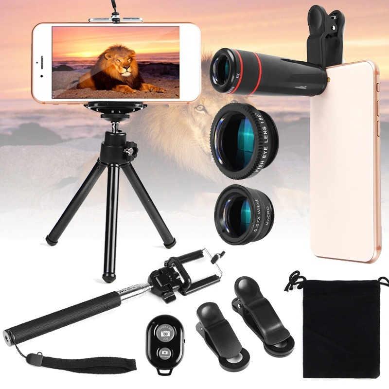 Portable-8X-12X-Telephoto-Phone-Lens-Kit-Wide-Angle-Macro-Fish-Eye-Lens-with-Selfie-Stick-Monopod-1653787-2