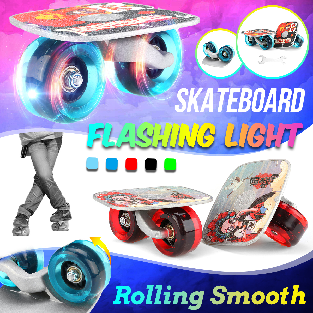 2-Pcs-Skate-Board-PU-Flashing-Wheel-Split-Skateboard-Drift-Plate-Roller-Skate-Outdoor-Sport-1857657-1