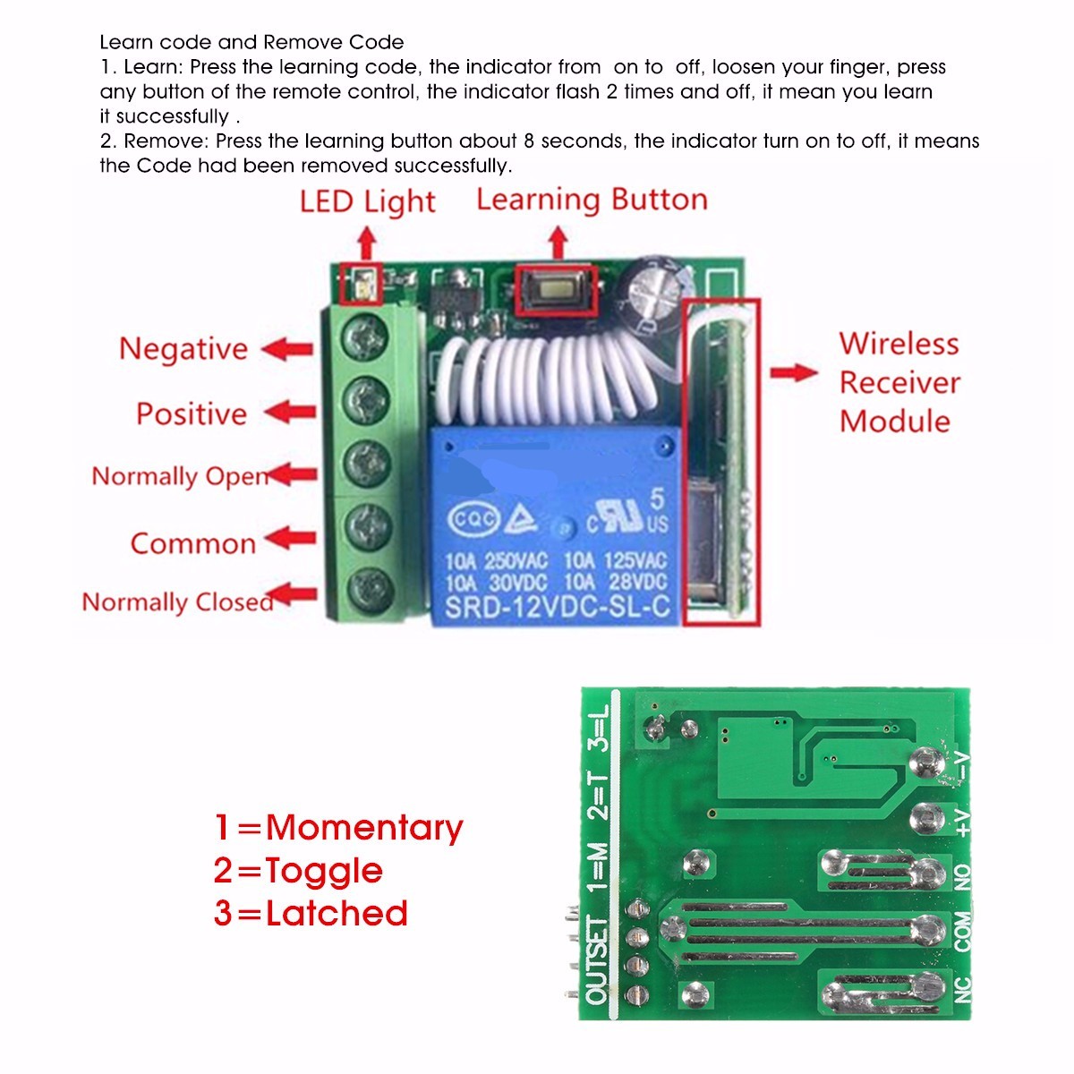 2Pcs-DC12V-10A-1CH-433MHz-Wireless-Relay-RF-Remote-Control-Switch-Receiver-1101048-5