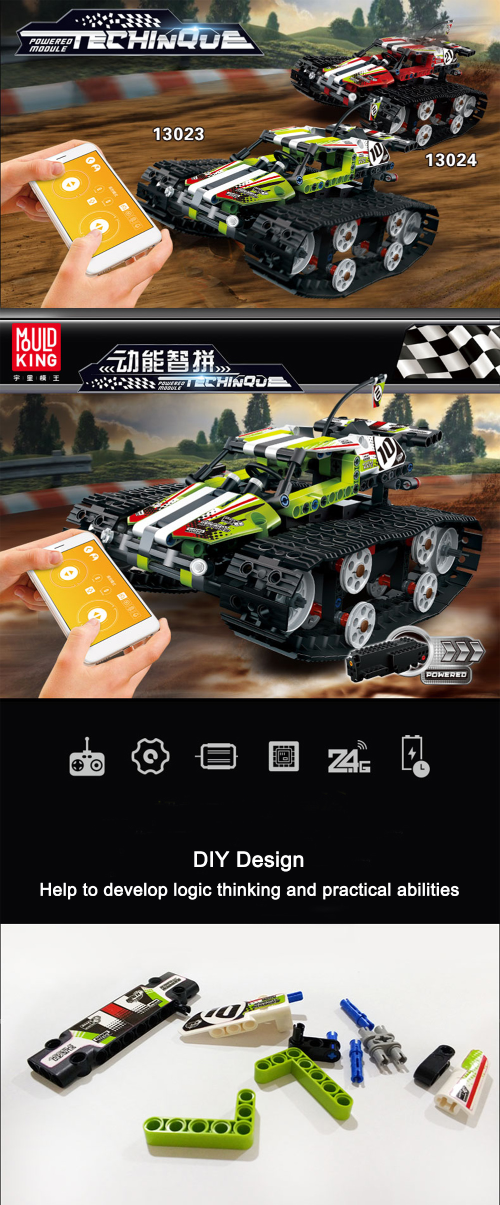 Mould-King-DIY-Smart-RC-Robot-Car-Programmable-Block-Building-Bluetooth-APP24G-Stick-Control-Assembl-1631263-1