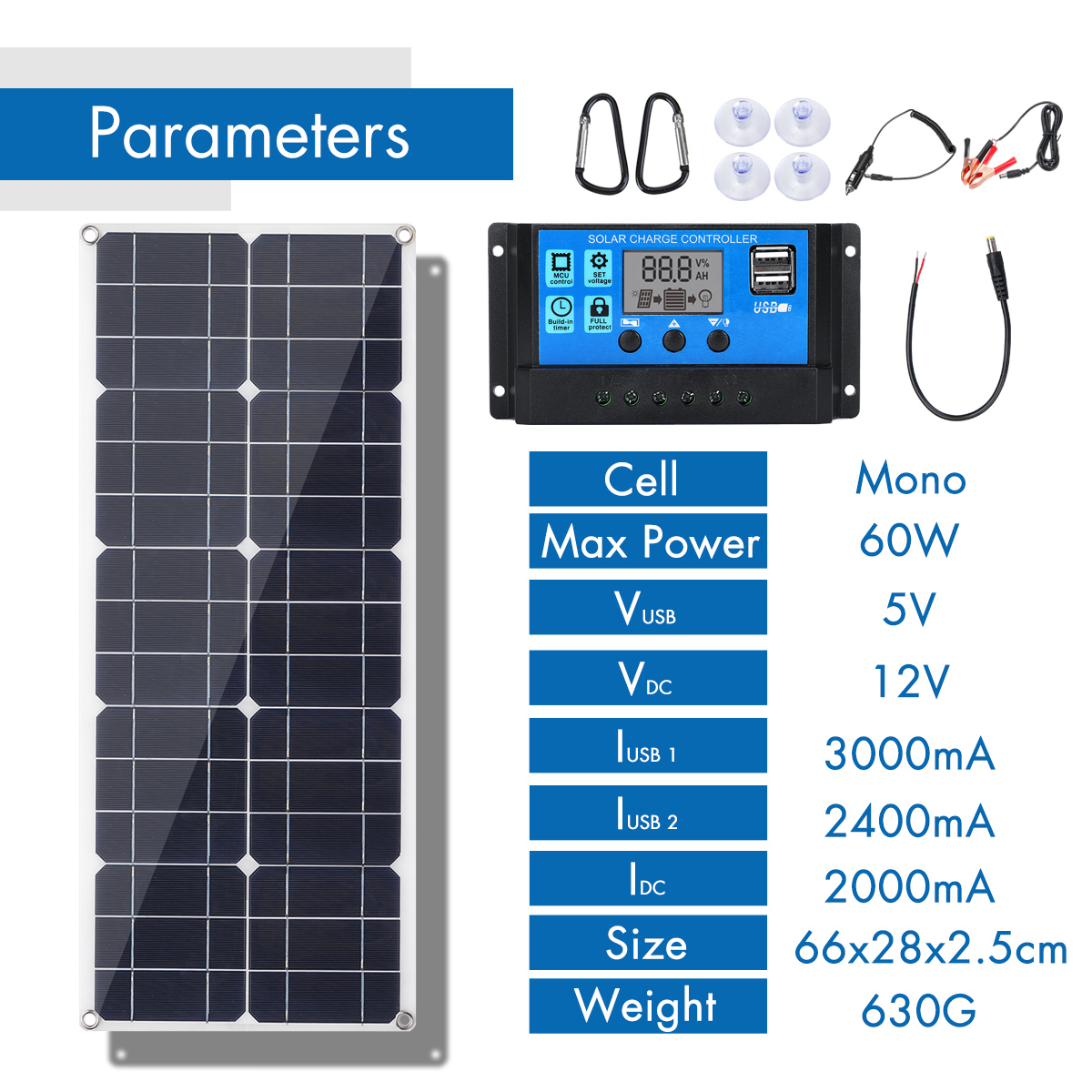 30W-18V-MonocrystalineSolar-Panel-Dual-12V5V-DC-USB-Charger-Kit-with-10A-Solar-Controller--Cables-1558949-1