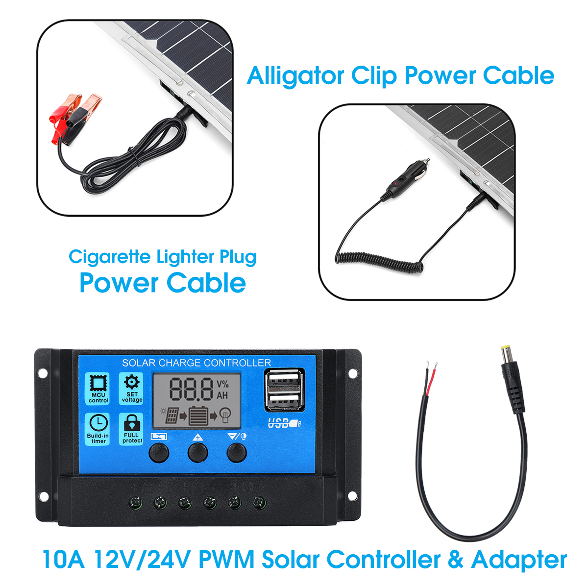 30W-18V-MonocrystalineSolar-Panel-Dual-12V5V-DC-USB-Charger-Kit-with-10A-Solar-Controller--Cables-1558949-10