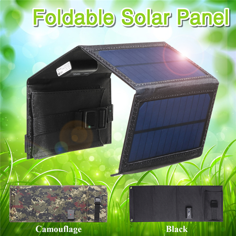 CamouflageBlack-7W--55V-Folding-Monocrystalline-Silicon-Solar-Panel-With-Two-CarabinerUSB-Port-1447262-1