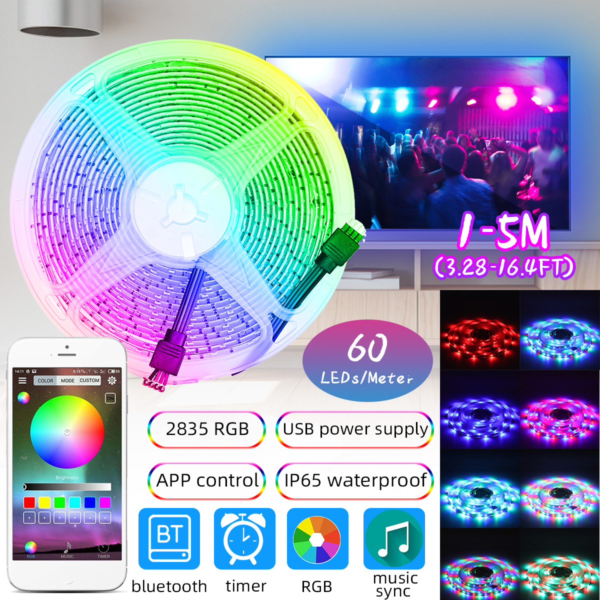 1-5M-USB-LED-Lights-Strip-2835-RGB-APP-Control-IP65-Waterproof-TV-Back-Light-Waterproof-1755094-1