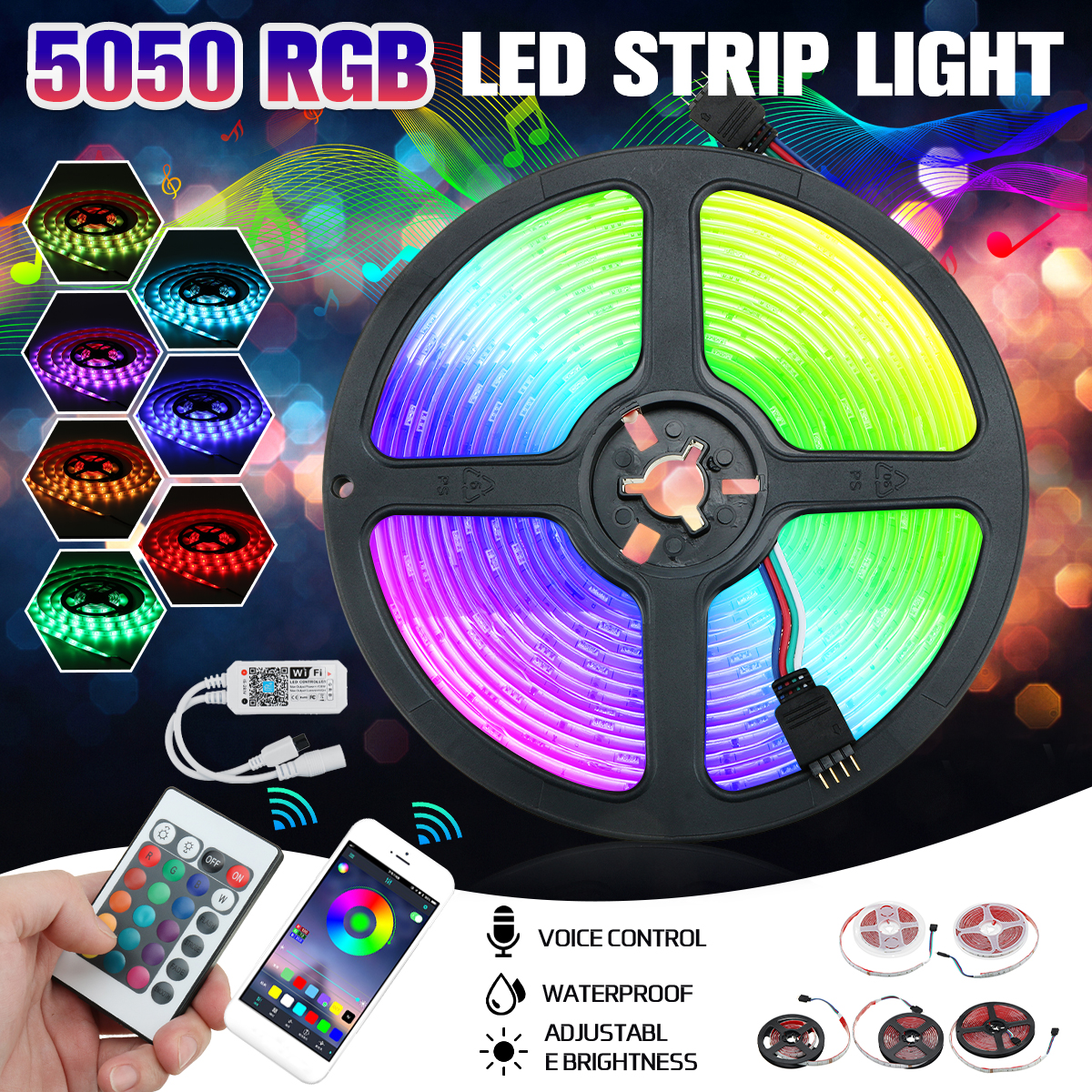 12V-5050-SMD-RGB-WIFI-Wireless-Strip-Light-150LED-Alexa-Smart-Home-Waterproof-IP65-1806668-1