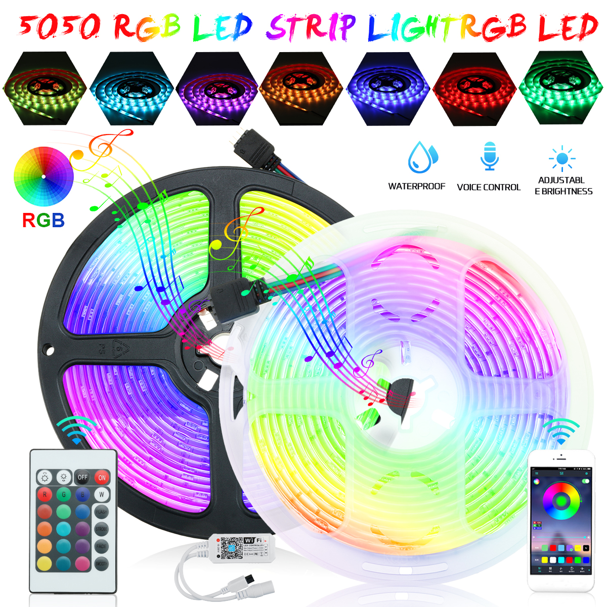 12V-5050-SMD-RGB-WIFI-Wireless-Strip-Light-150LED-Alexa-Smart-Home-Waterproof-IP65-1806668-2