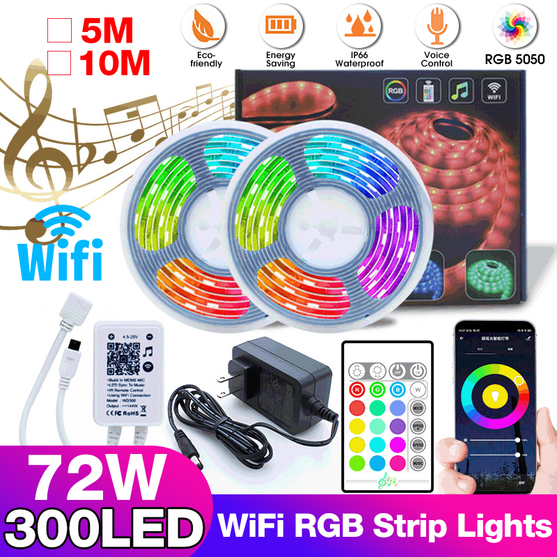 Bakeey-5M-10M-IP66-5050-RGB-WiFi-APP-Smart-LED-Strip-Light-with-IR-Remote-Controller-Work-With-Alexa-1595238-1