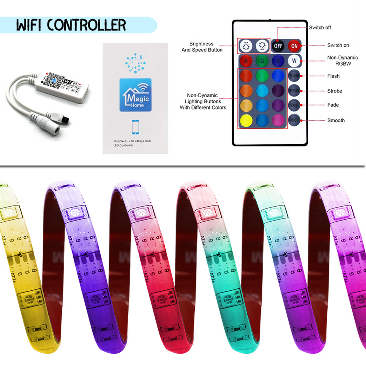 Waterproof-5M-SMD5050-RGB-LED-Strip-Light--WiFi-Controller--24Keys-Remote-Control-Power-Adapter-DC12-1622513-10