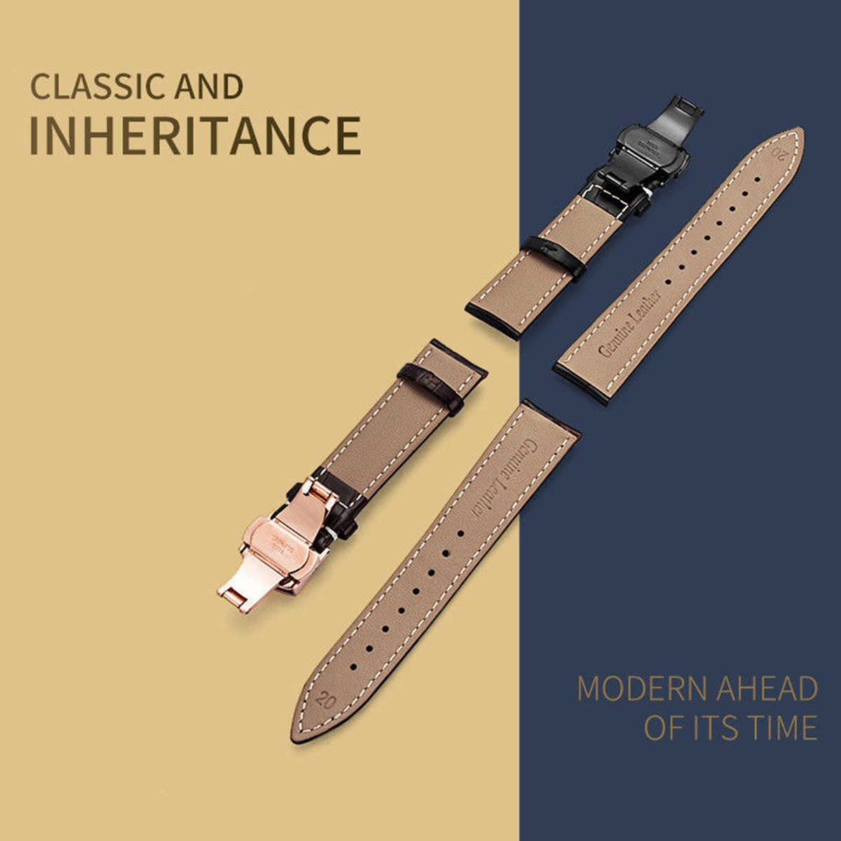 22MM-Genuine-Leather-Watch-Band-Strap-Kit-Butterfly-Buckle-Deployment-Clasp-1658487-5